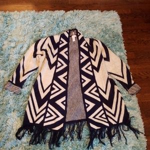 Chico's navy and white fringe sweater